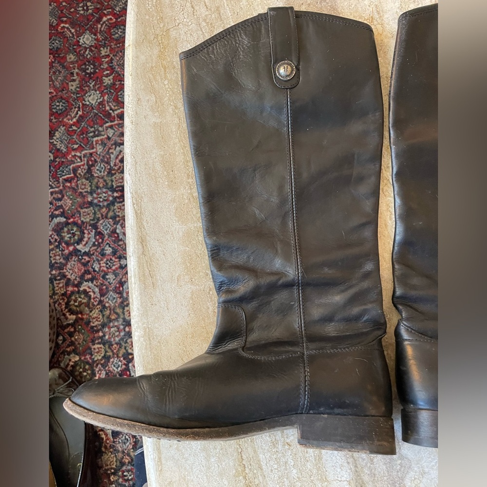 Frye #77167 Melissa Button Black Leather Women's High Riding Biker Boots - Picture 6 of 11